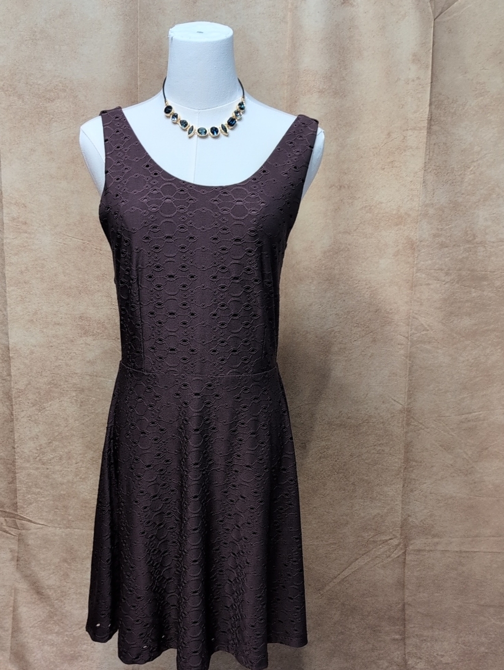LOFT Egg Plant Eyelet Fit-and-Flare Mini Dress